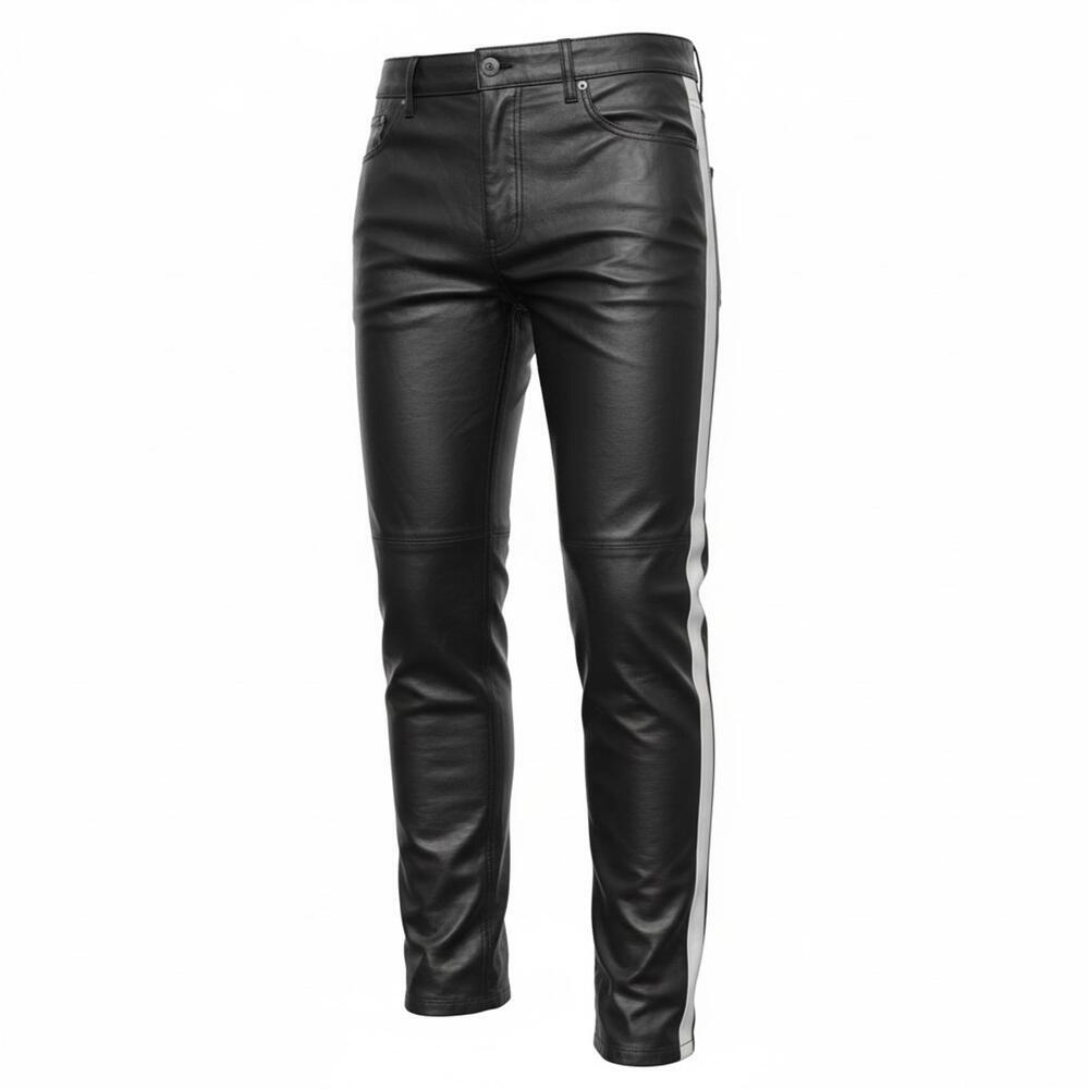 ASOS black/white striped faux leather striped motorcycle racing pants Size 30x30